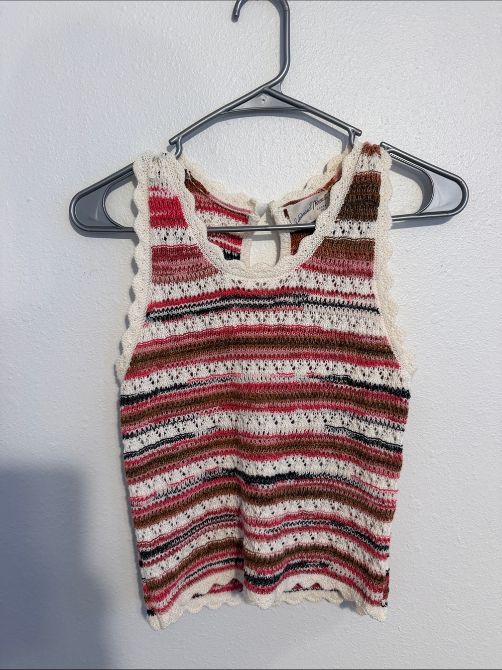 Universal Thread Crochet-Edge Sleeveless Striped Tank in Cream, Pink, Brown